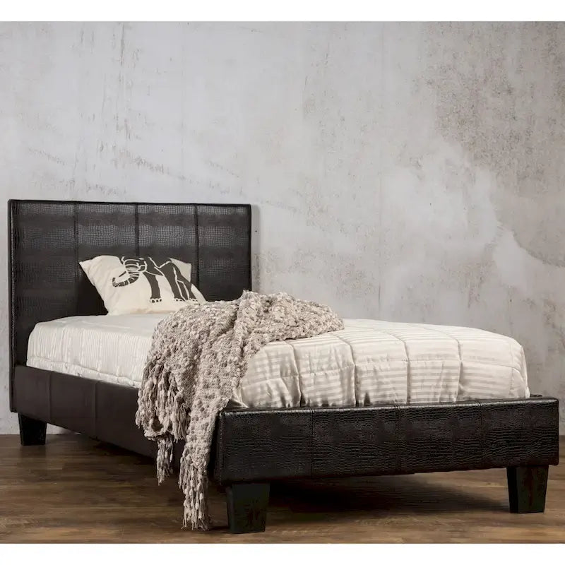 Lit plateforme contemporain rembourré en simili cuir marron par