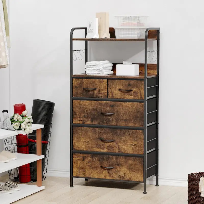 Commode à 5 tiroirs avec étagère pour chambre à coucher