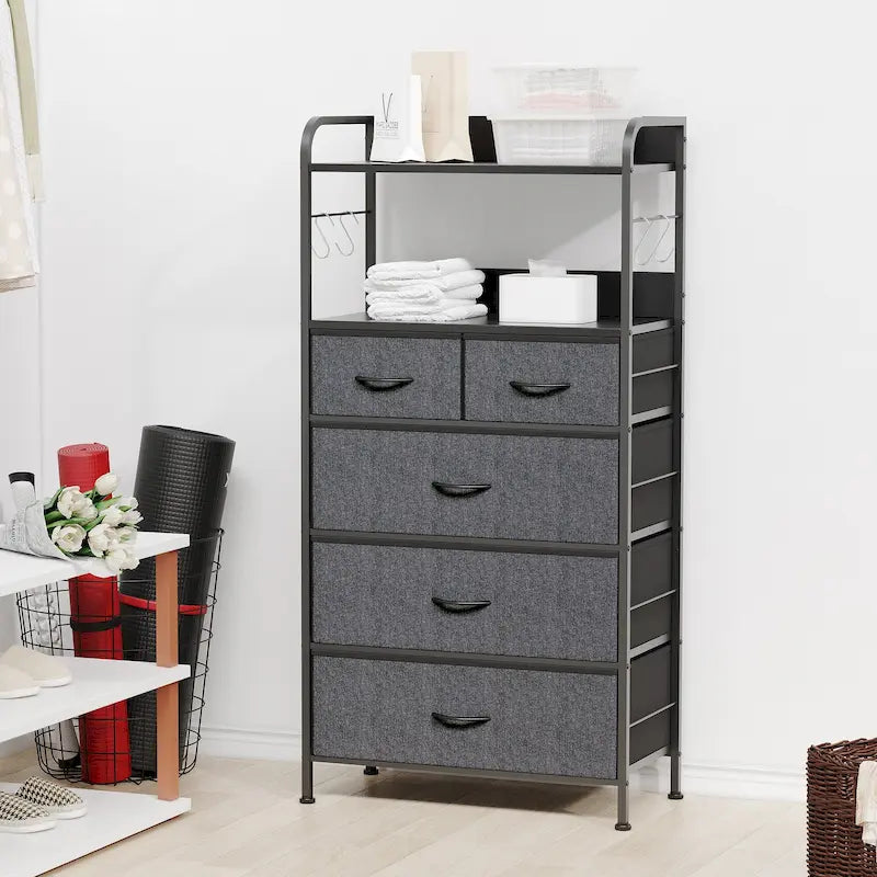 Commode à 5 tiroirs avec étagère pour chambre à coucher