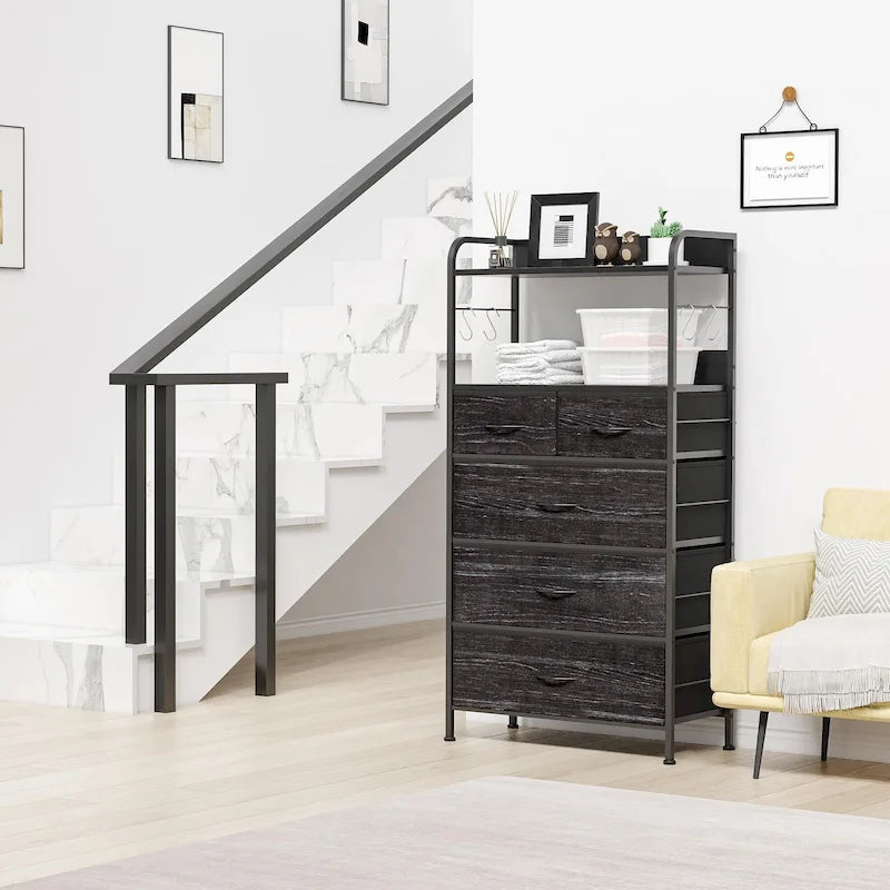 Commode à 5 tiroirs avec étagère pour chambre à coucher