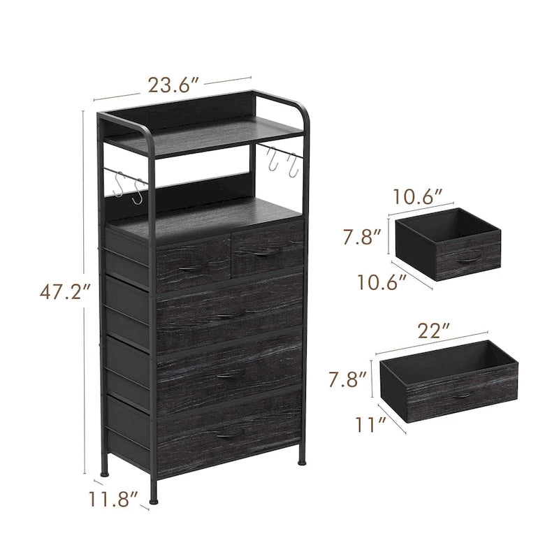 Commode à 5 tiroirs avec étagère pour chambre à coucher