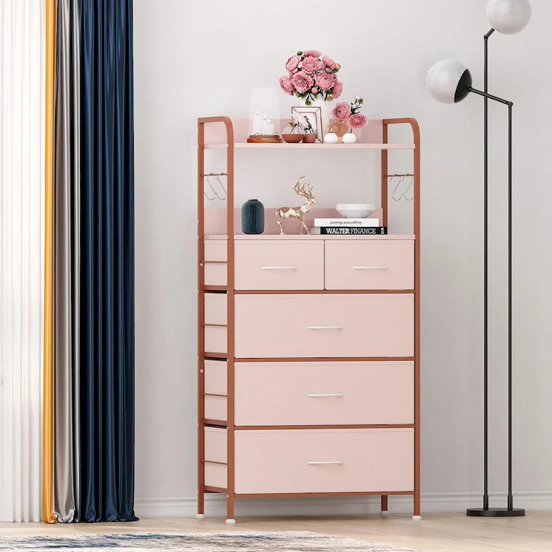 Commode à 5 tiroirs avec étagère pour chambre à coucher