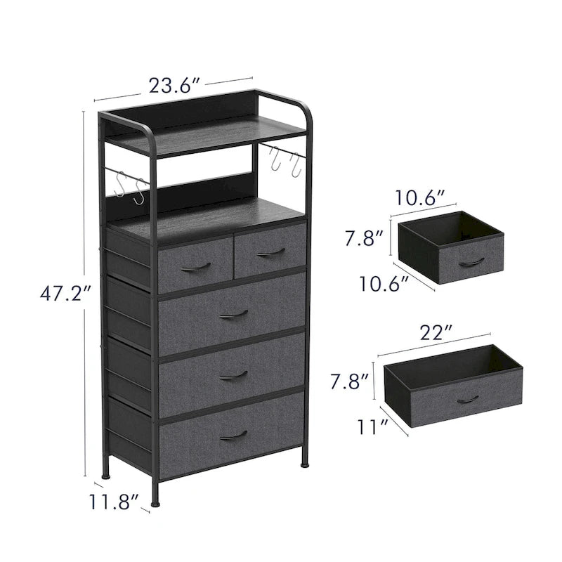 Commode à 5 tiroirs avec étagère pour chambre à coucher