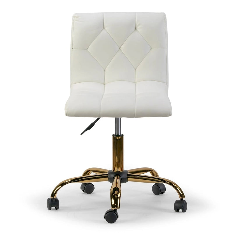 Fauteuil de bureau pivotant réglable en hauteur crème avec base de roulettes dorées
