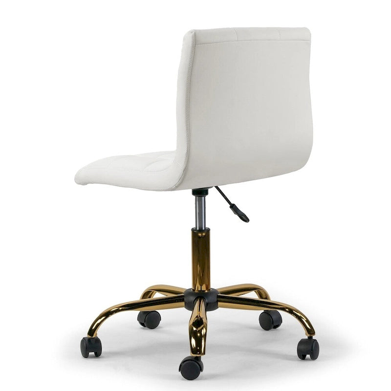 Fauteuil de bureau pivotant réglable en hauteur crème avec base de roulettes dorées