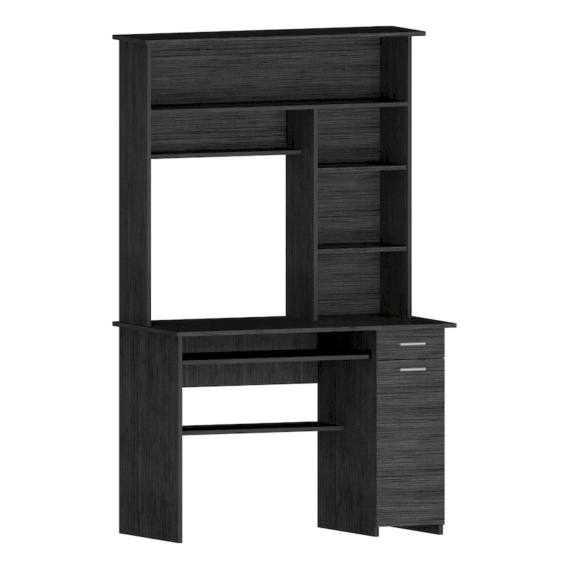 Bureau avec étagère supérieure à 5 niveaux, plateau coulissant pour clavier, support UC et tiroir