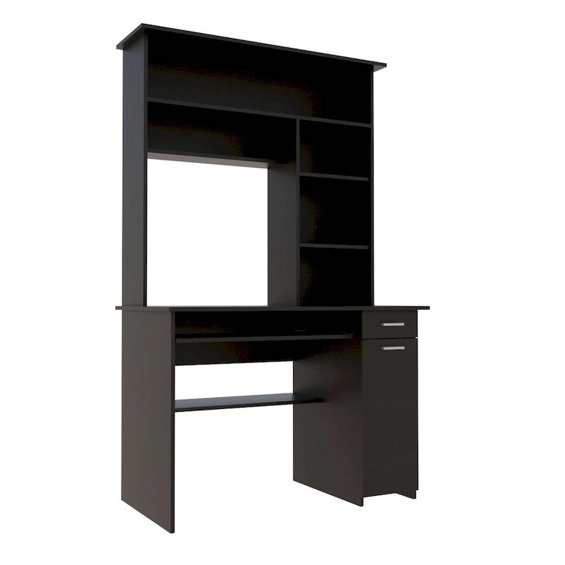 Bureau avec étagère supérieure à 5 niveaux, plateau coulissant pour clavier, support UC et tiroir
