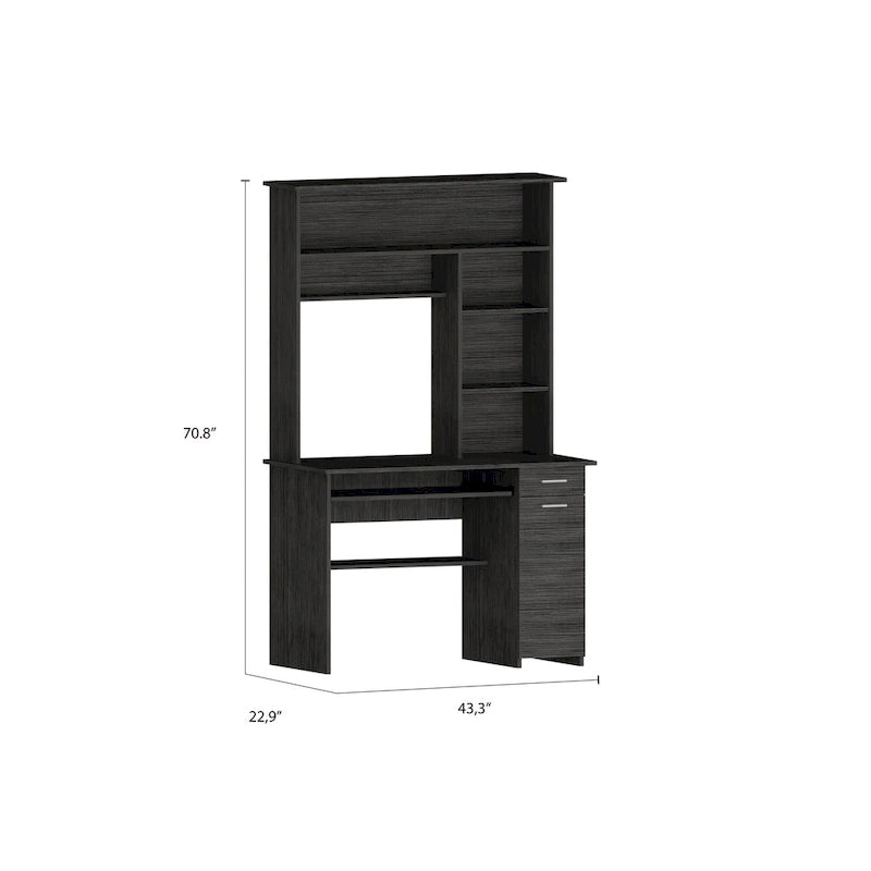 Bureau avec étagère supérieure à 5 niveaux, plateau coulissant pour clavier, support UC et tiroir