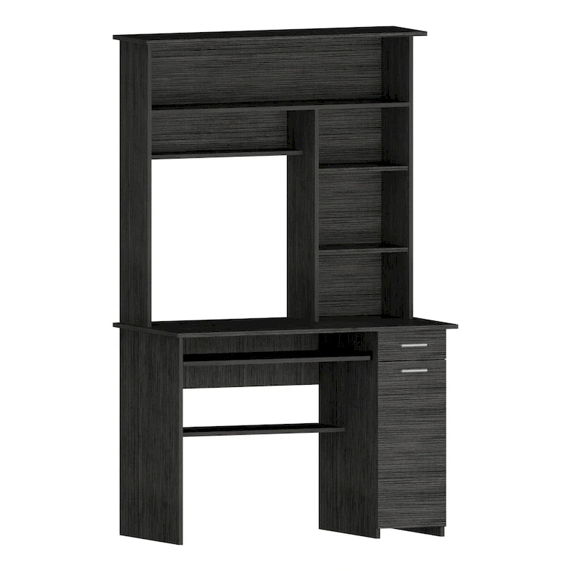 Bureau avec étagère supérieure à 5 niveaux, plateau coulissant pour clavier, support UC et tiroir