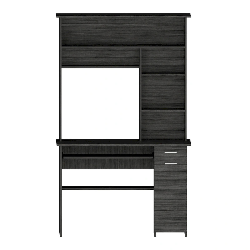 Bureau avec étagère supérieure à 5 niveaux, plateau coulissant pour clavier, support UC et tiroir