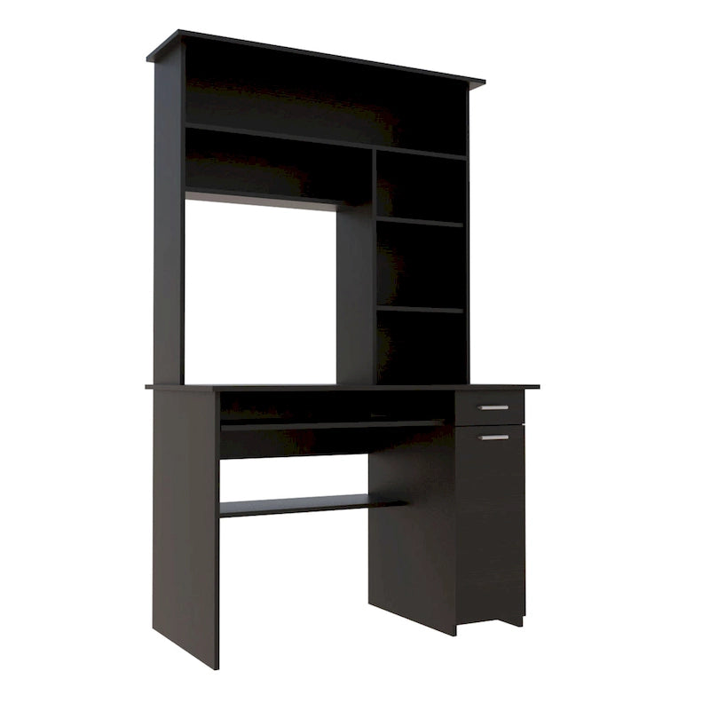Bureau avec étagère supérieure à 5 niveaux, plateau coulissant pour clavier, support UC et tiroir