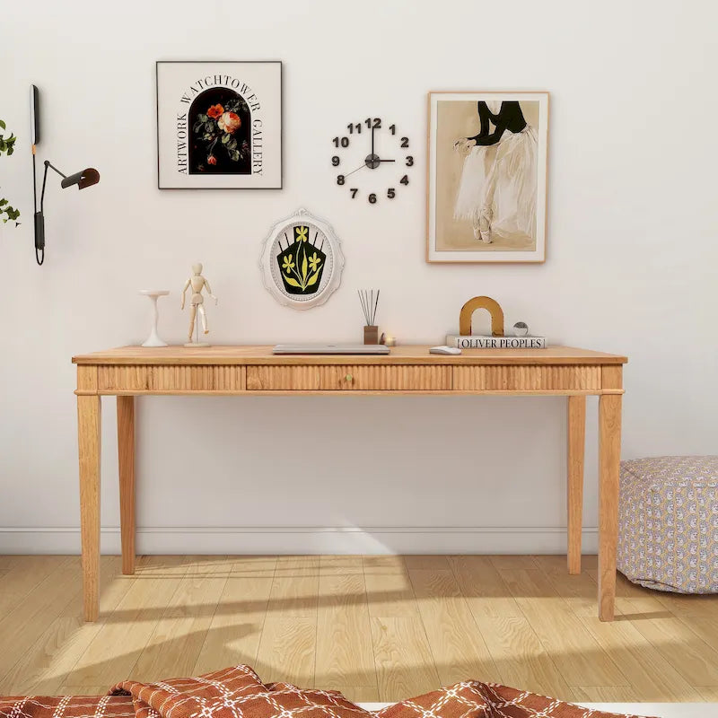 Bureau de télétravail en bois d'hévéa cannelé Dumont 63