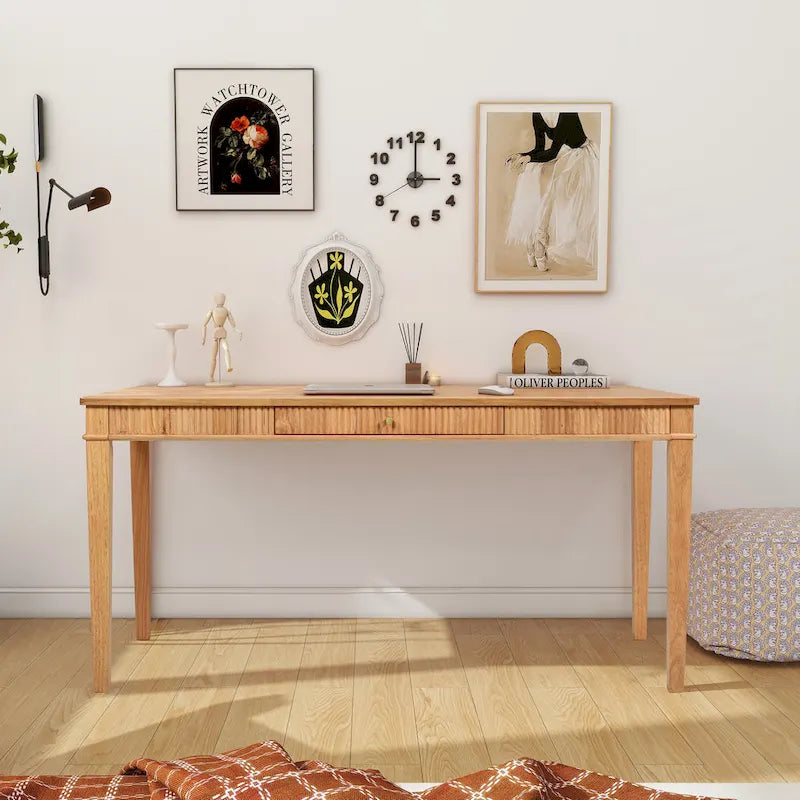 Dumont 63 Fluted Rubberwood Home Office Desk