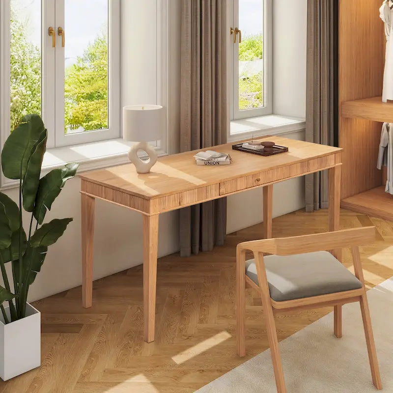 Bureau de télétravail en bois d'hévéa cannelé Dumont 63