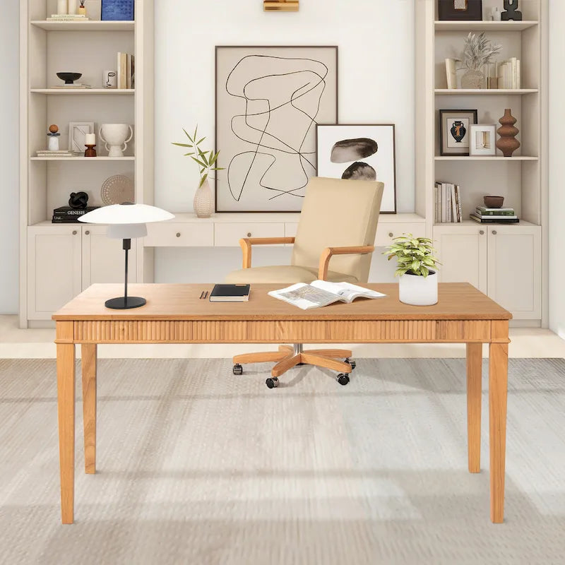 Bureau de télétravail en bois d'hévéa cannelé Dumont 63
