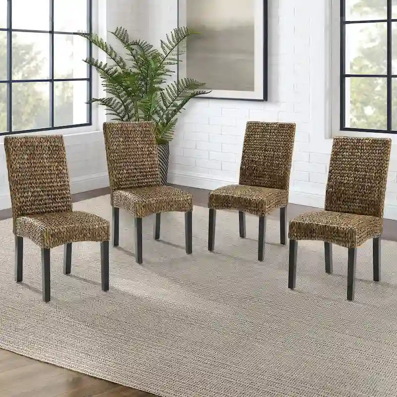 Chaise de salle à manger jacinthe d'eau/herbe de mer/bois (lot de 4) - 24x18.75x37.38