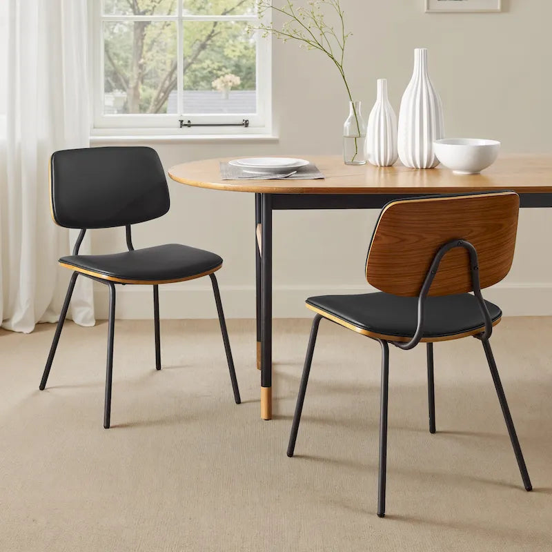 Lot de 2 chaises de salle à manger en cuir PU et bois courbé style Mid-century