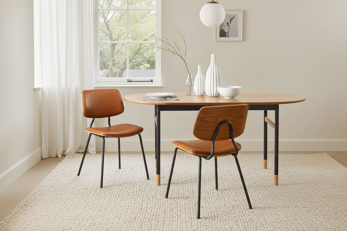 Art Leon Set of 2 Mid-century PU Leather Bentwood Dining Chairs