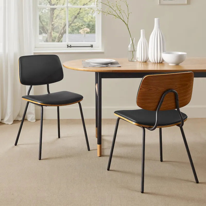 Lot de 2 chaises de salle à manger en cuir PU et bois courbé style Mid-century