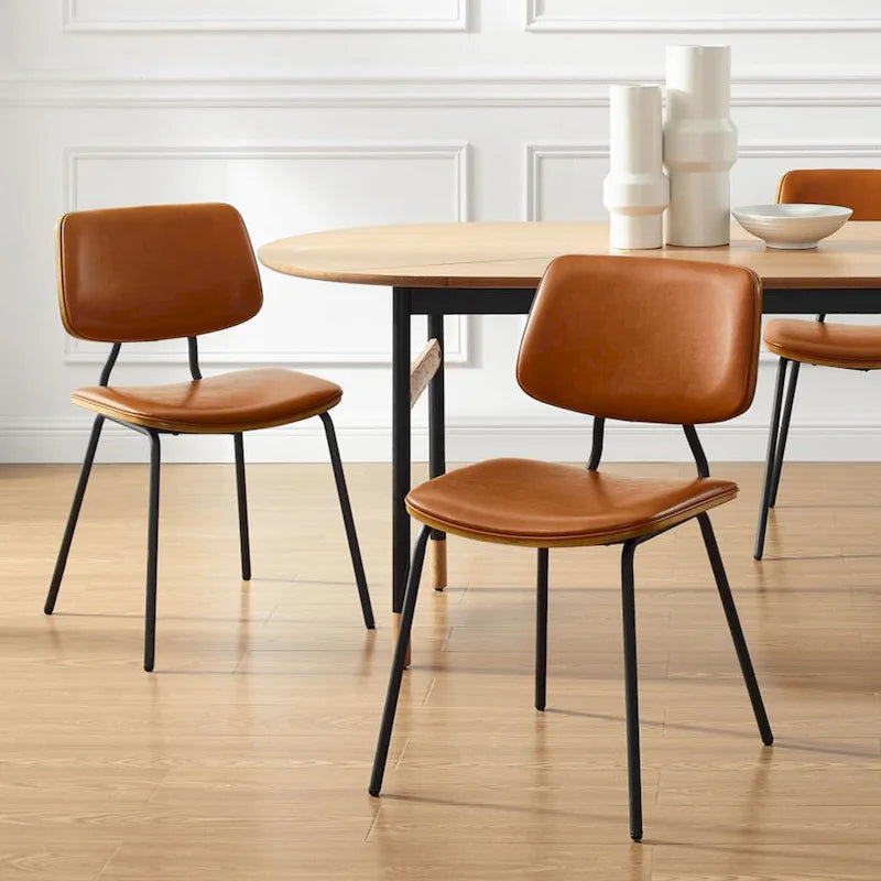 Lot de 2 chaises de salle à manger en cuir PU et bois courbé style Mid-century