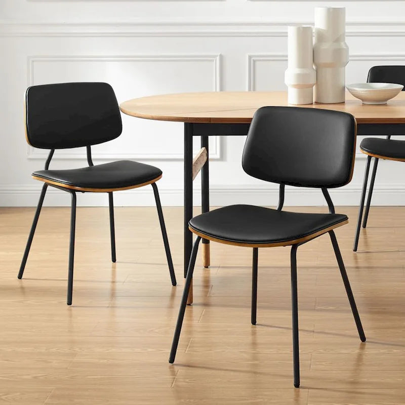 Lot de 2 chaises de salle à manger en cuir PU et bois courbé style Mid-century