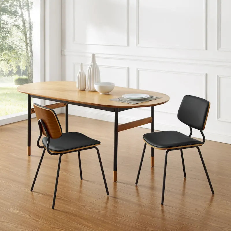 Lot de 2 chaises de salle à manger en cuir PU et bois courbé style Mid-century