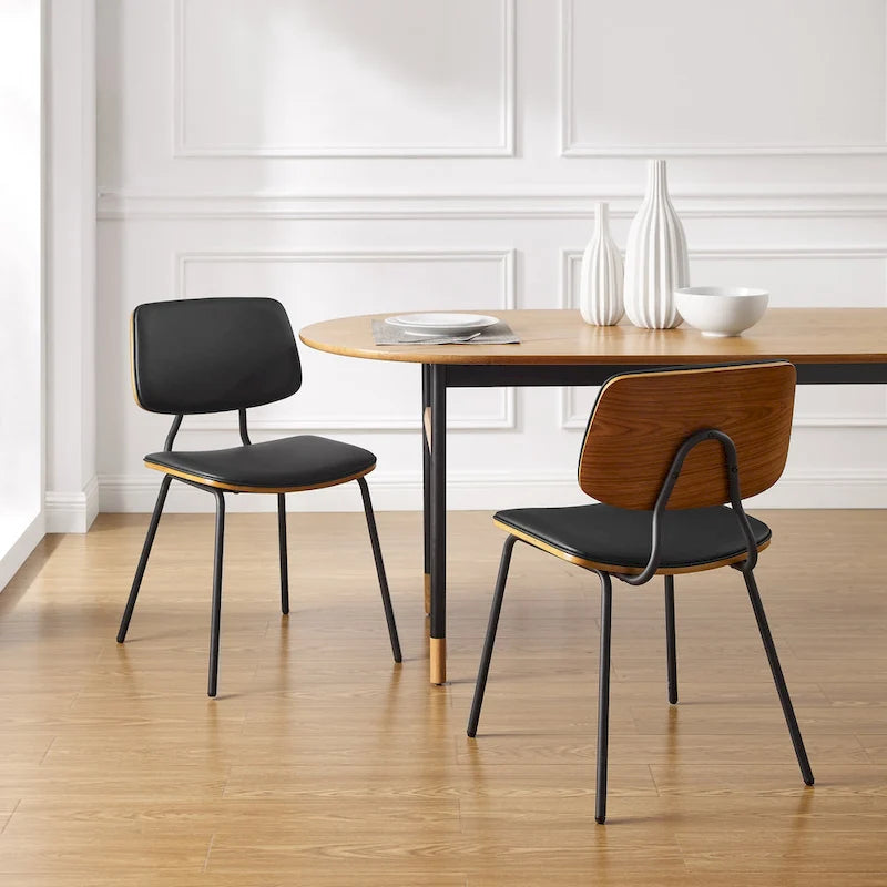 Lot de 2 chaises de salle à manger en cuir PU et bois courbé style Mid-century