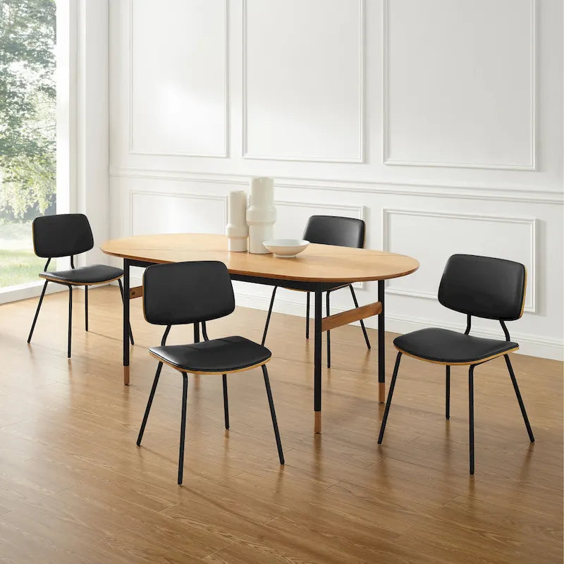 Lot de 2 chaises de salle à manger en cuir PU et bois courbé style Mid-century