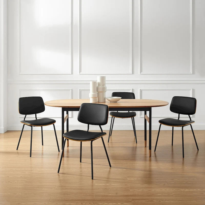 Lot de 2 chaises de salle à manger en cuir PU et bois courbé style Mid-century