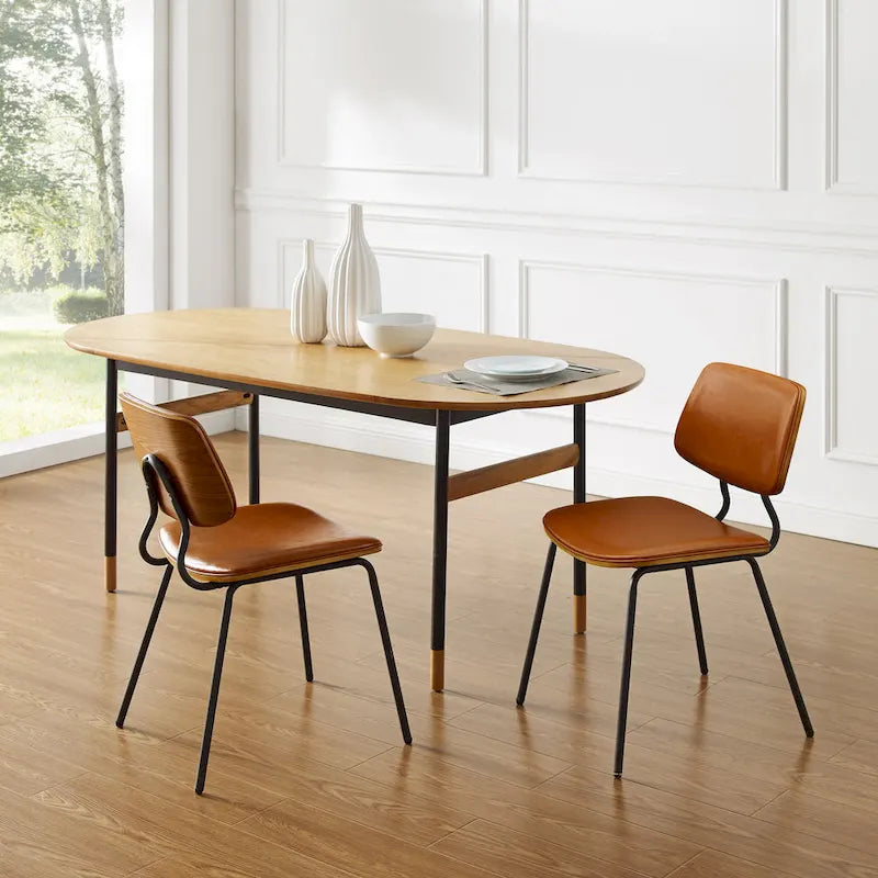 Lot de 2 chaises de salle à manger en cuir PU et bois courbé style Mid-century
