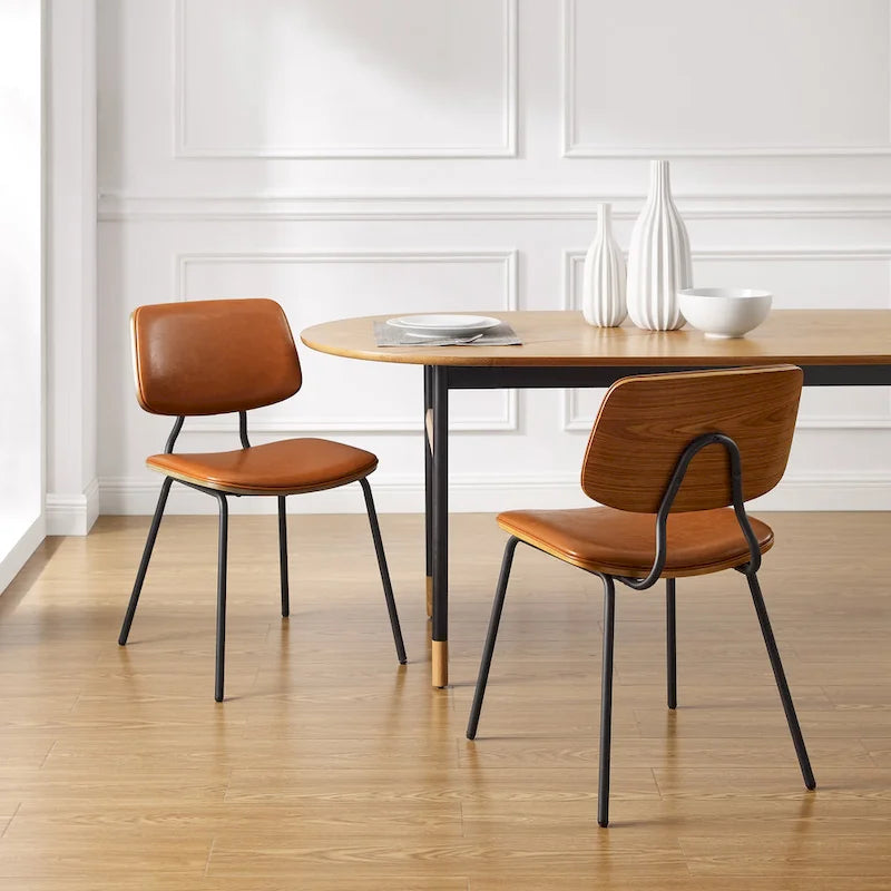 Lot de 2 chaises de salle à manger en cuir PU et bois courbé style Mid-century