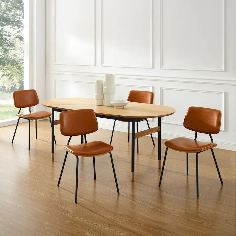 Lot de 2 chaises de salle à manger en cuir PU et bois courbé style Mid-century
