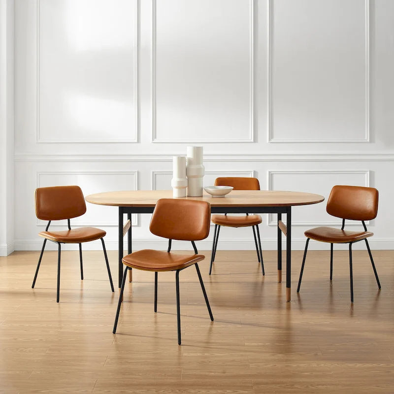 Lot de 2 chaises de salle à manger en cuir PU et bois courbé style Mid-century