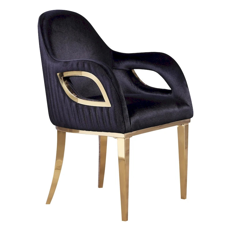 Chaise de salle à manger moderne en velours noir avec pieds dorés