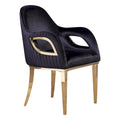 Chaise de salle à manger moderne en velours noir avec pieds dorés
