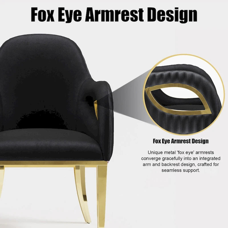 Chaise de salle à manger moderne en velours noir avec pieds dorés