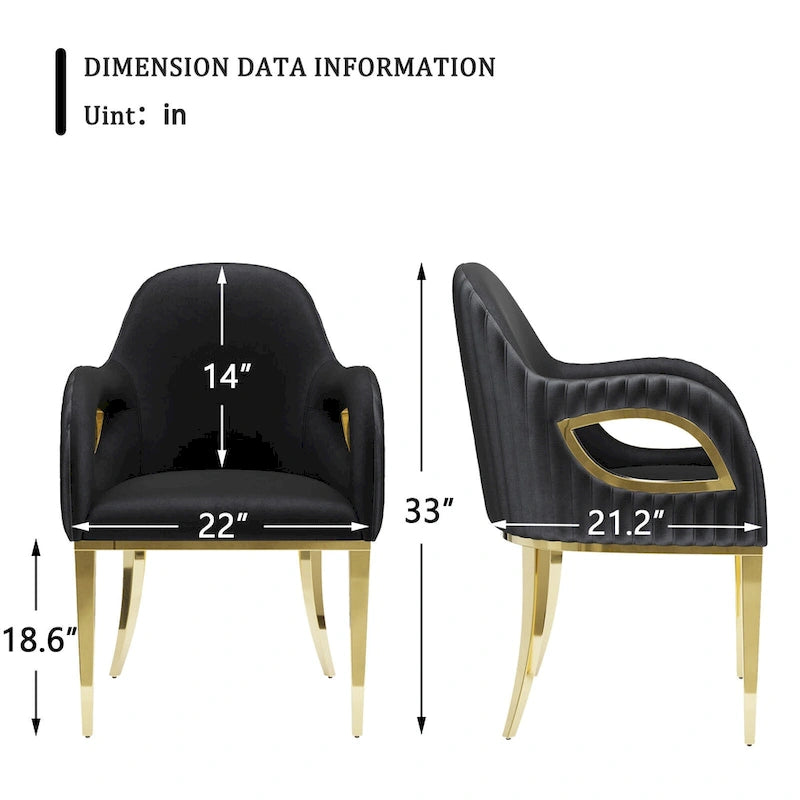 Chaise de salle à manger moderne en velours noir avec pieds dorés