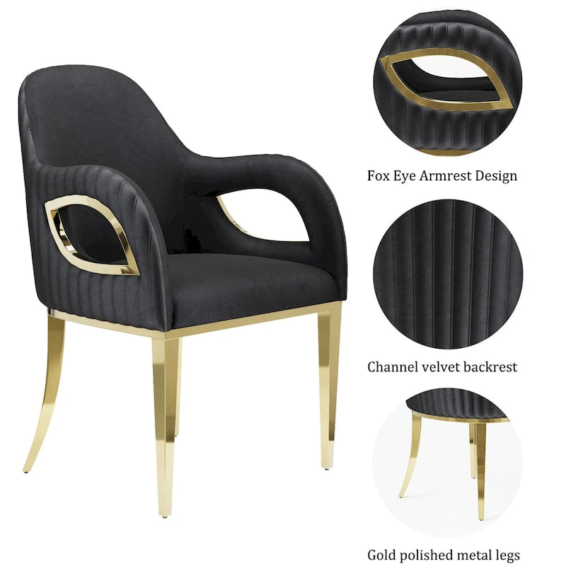 Chaise de salle à manger moderne en velours noir avec pieds dorés