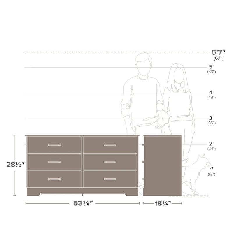 Commode de ferme, commode de chambre en bois avec 6 tiroirs de rangement