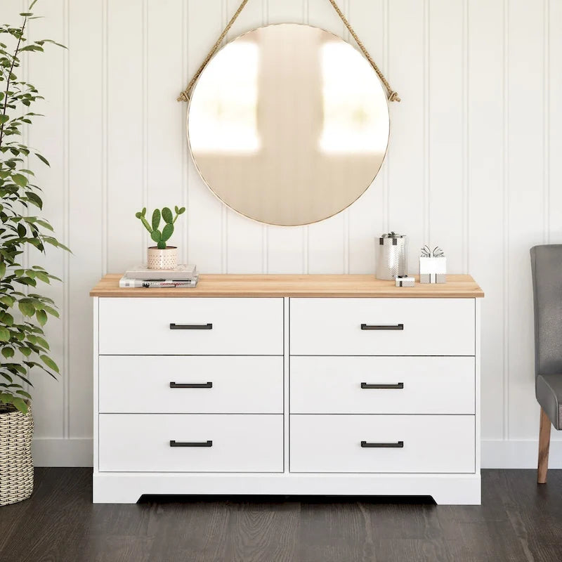 Commode de ferme, commode de chambre en bois avec 6 tiroirs de rangement